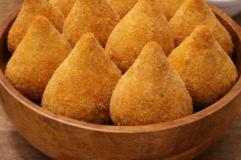 uma cumbuca cheia de coxinhas crocantes veganas