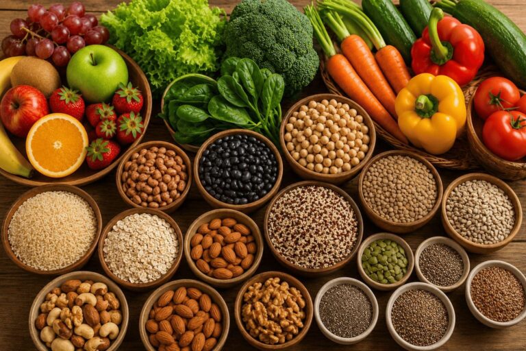 Várias sementes, grãos, frutas, legumes