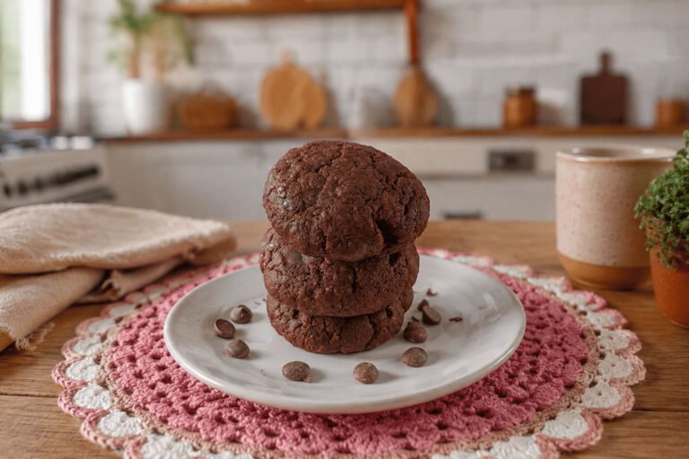 cookie brownie empilhado em uma prato branco.