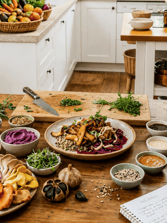 Alho, cogumelo, legumes