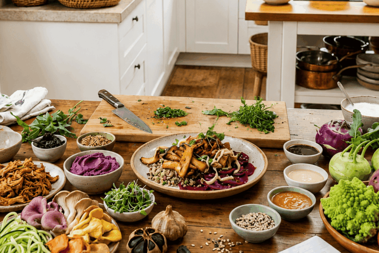 Alho, cogumelo, legumes