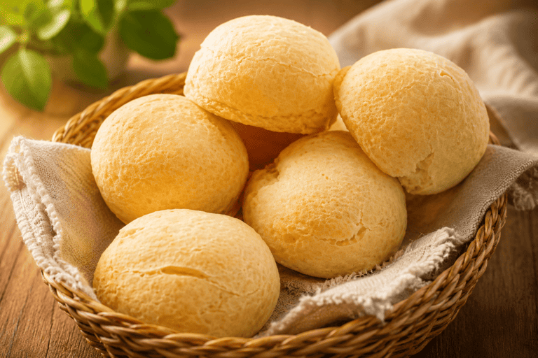 Vários pães de queijo vegano na cesta